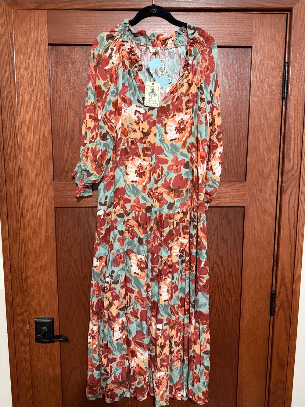Easel Boho Floral Tiered Maxi Dress - Rust & Sage